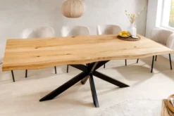 Massivholz Esstisch WILD OAK 200cm natur Wildeiche Baumkante geölt Sterngestell