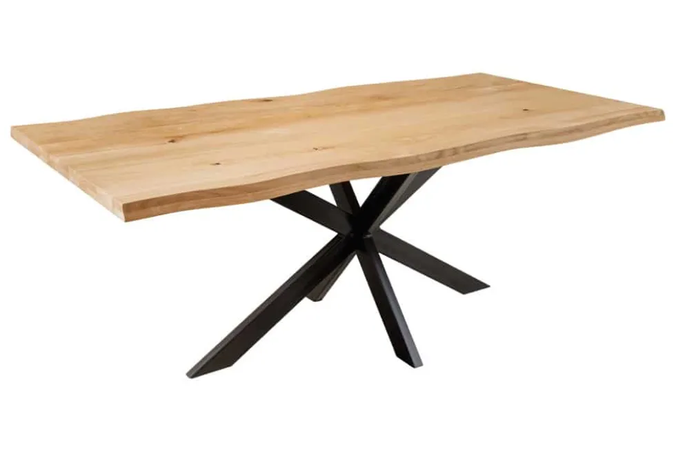 Massivholz Esstisch WILD OAK 200cm natur Wildeiche Baumkante geölt Sterngestell