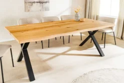 Massivholz Esstisch WILD OAK 200cm natur schwarz Wildeiche Baumkante geölt X-Gestell