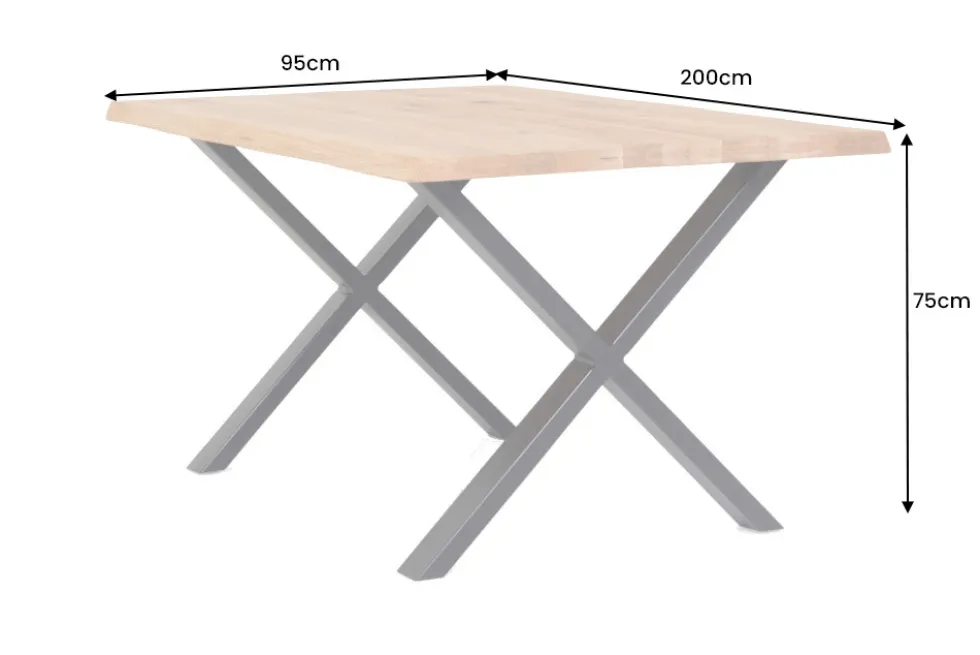 Massivholz Esstisch WILD OAK 200cm natur schwarz Wildeiche Baumkante geölt X-Gestell