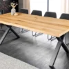 Massivholz Esstisch WILD OAK 160cm natur schwarz Wildeiche Baumkante geölt X-Gestell