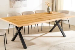 Massivholz Esstisch WILD OAK 160cm natur schwarz Wildeiche Baumkante geölt X-Gestell
