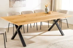 Massivholz Esstisch WILD OAK 200cm natur Wildeiche Schweizer Kante X-Gestell