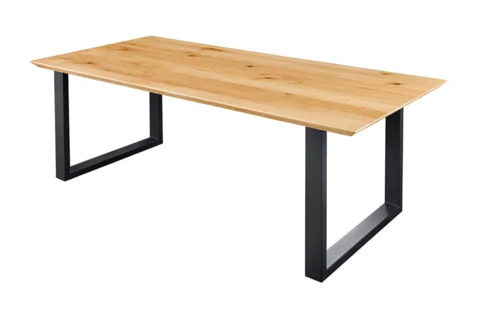 Massivholz Esstisch WILD OAK 200cm natur Wildeiche Schweizer Kante Metall U-Gestell