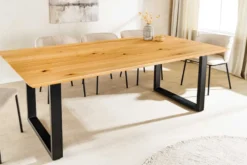 Massivholz Esstisch WILD OAK 200cm natur Wildeiche Schweizer Kante Metall U-Gestell