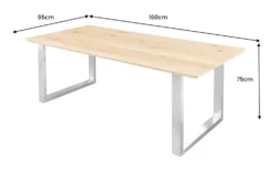 Massivholz Esstisch WILD OAK 160cm natur Wildeiche Schweizer Kante Edelstahl U-Gestell