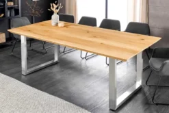 Massivholz Esstisch WILD OAK 160cm natur Wildeiche Schweizer Kante Edelstahl U-Gestell