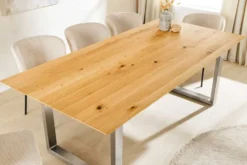 Massivholz Esstisch WILD OAK 160cm natur Wildeiche Schweizer Kante Edelstahl U-Gestell
