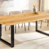 Massivholz Esstisch WILD OAK 160cm natur Wildeiche Schweizer Kante Metall U-Gestell