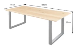 Massivholz Esstisch WILD OAK 160cm natur Wildeiche Schweizer Kante Metall U-Gestell