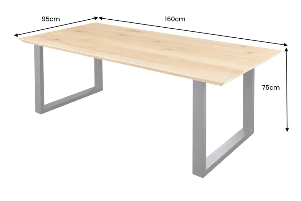 Massivholz Esstisch WILD OAK 160cm natur Wildeiche Schweizer Kante Metall U-Gestell