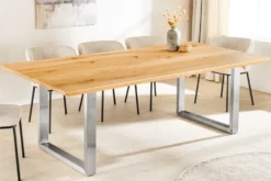 Massivholz Esstisch WILD OAK 200cm natur Wildeiche Schweizer Kante Edelstahl U-Gestell