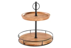 Massivholz Etagere PURE NATURE 40cm Mango rund mit zwei Etagen schwarzes Metall