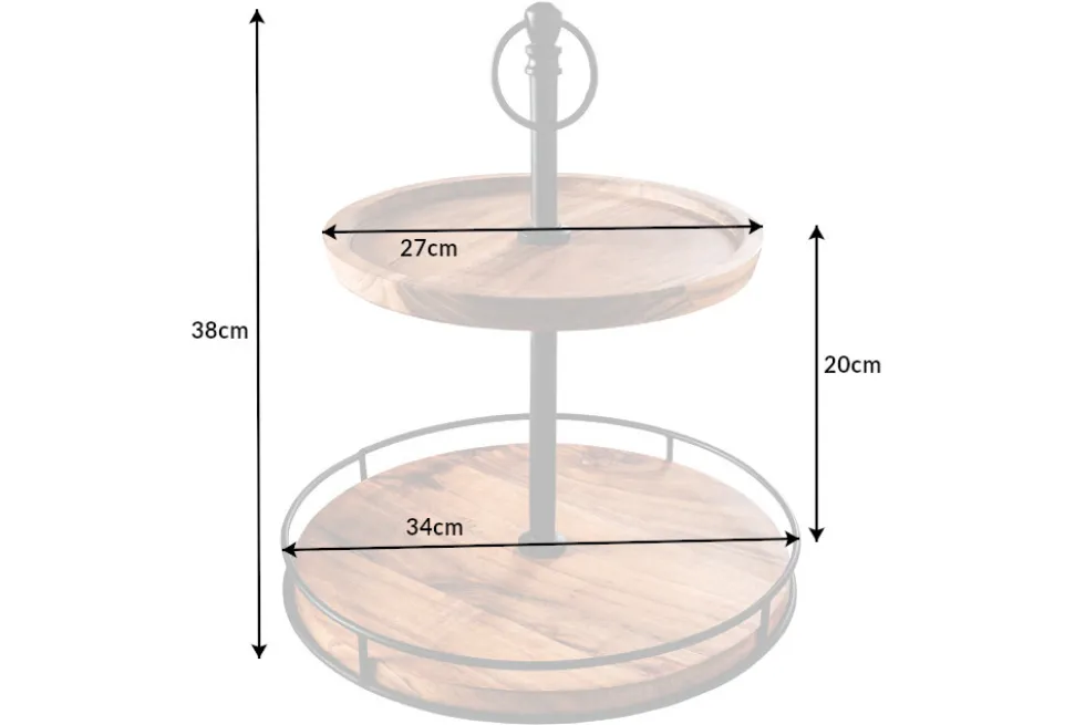 Massivholz Etagere PURE NATURE 40cm Mango rund mit zwei Etagen schwarzes Metall