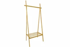 Massivholz Garderobe ZEN-BO 160cm natur Bambus Kleiderstange mit Ablage