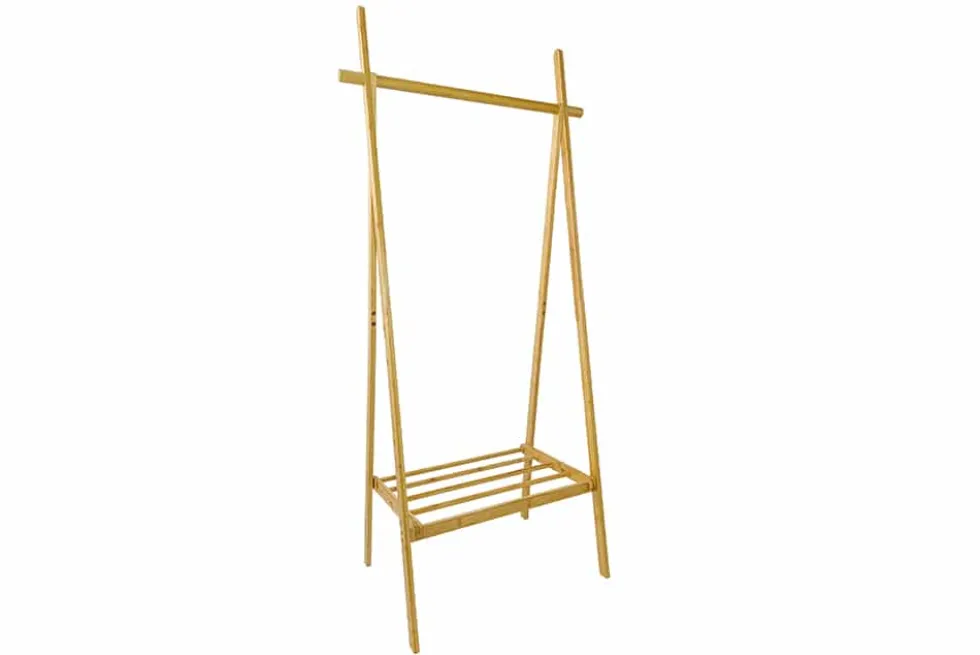 Massivholz Garderobe ZEN-BO 160cm natur Bambus Kleiderstange mit Ablage
