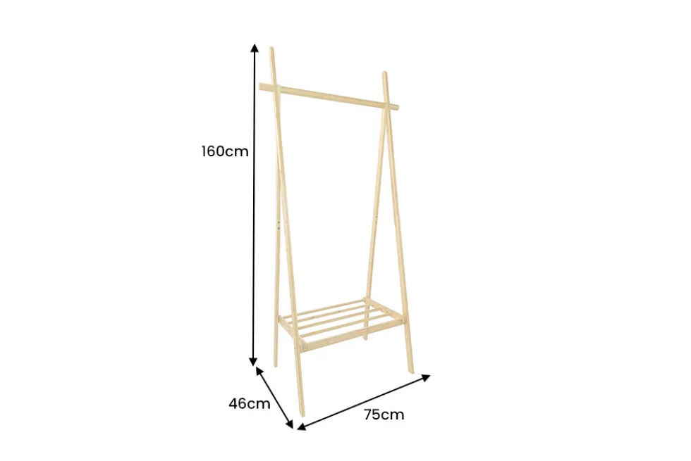 Massivholz Garderobe ZEN-BO 160cm natur Bambus Kleiderstange mit Ablage
