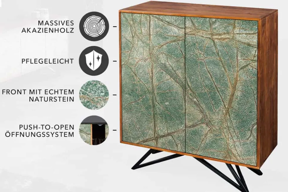 Massivholz Highboard MOUNTAIN SOUL 120cm echter Naturstein Akazie Schrank