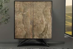 Massivholz Highboard MOUNTAIN SOUL 120cm grau grün marmoriert Steinfurnier Akazie