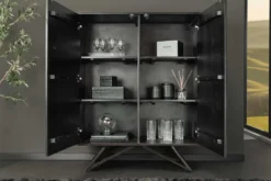 Massivholz Highboard MOUNTAIN SOUL 120cm grau grün marmoriert Steinfurnier Akazie