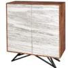 Massivholz Highboard MOUNTAIN SOUL 120cm echter Naturstein weiß Akazie Schrank Marmor-Design