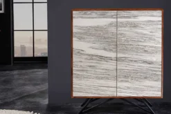 Massivholz Highboard MOUNTAIN SOUL 120cm echter Naturstein weiß Akazie Schrank Marmor-Design