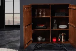 Massivholz Highboard MOUNTAIN SOUL 120cm echter Naturstein weiß Akazie Schrank Marmor-Design