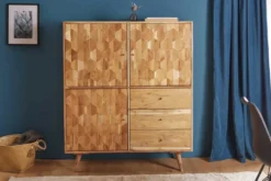 Massivholz Highboard MYSTIC LIVING 140cm Akazie natur 3D-Oberfläche