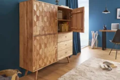 Massivholz Highboard MYSTIC LIVING 140cm Akazie natur 3D-Oberfläche