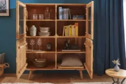 Massivholz Highboard MYSTIC LIVING 140cm Akazie natur Vitrine 3D-Oberfläche
