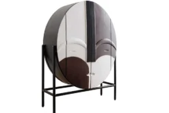 Massivholz Highboard VOODOO 120cm braun weiß schwarz Mangoholz mit 3D Schnitzereien oval Metallgestell