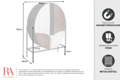 Massivholz Highboard VOODOO 120cm braun weiß schwarz Mangoholz mit 3D Schnitzereien oval Metallgestell
