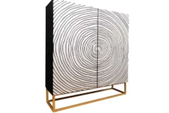 Massivholz Highboard ZEN CIRCLES 120cm weiß schwarz Mangoholz 3D-Design Metall gold