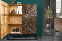 Massivholz Highboard ZEN CIRCLES 120cm dunkelbraun Mangoholz 3D-Design