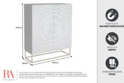Massivholz Highboard ZEN CIRCLES 120cm dunkelbraun Mangoholz 3D-Design