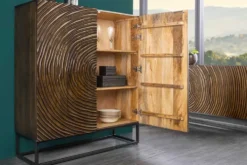 Massivholz Highboard ZEN CIRCLES 120cm dunkelbraun Mangoholz 3D-Design