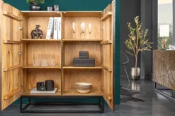 Massivholz Highboard ZEN CIRCLES 120cm dunkelbraun Mangoholz 3D-Design