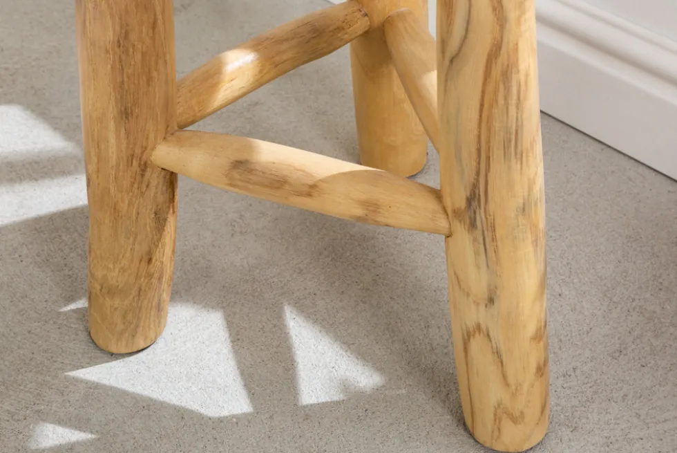 Massivholz Hocker BALI 45cm natur rund Teakholz Beistelltisch Sitzhocker Nachttisch