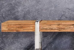 Massivholz Konsolentisch BARRACUDA 140cm braun Teakholz silber Edelstahl verchromt mit Schubladen