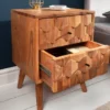 Massivholz Nachttisch MYSTIC LIVING 60cm Akazie natur 3D-Design mit Stauraum