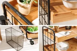 Massivholz Servierwagen SEVEN SEAS 80cm natur Küchenwagen Metall mit Rollen