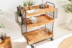 Massivholz Servierwagen SEVEN SEAS 80cm natur Küchenwagen Metall mit Rollen