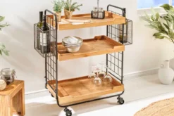 Massivholz Servierwagen SEVEN SEAS 80cm natur Küchenwagen Metall mit Rollen