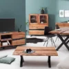 Massivholz Sideboard AMAZONAS 150cm Akazie natur Metall schwarz Baumkante