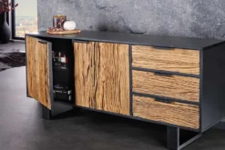 Massivholz Sideboard BARRACUDA 150cm Teak Mango schwarz Metall recycelt