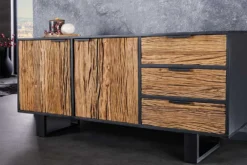 Massivholz Sideboard BARRACUDA 150cm Teak Mango schwarz Metall recycelt