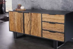 Massivholz Sideboard BARRACUDA 150cm Teak Mango schwarz Metall recycelt