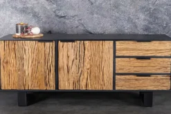 Massivholz Sideboard BARRACUDA 150cm Teak Mango schwarz Metall recycelt