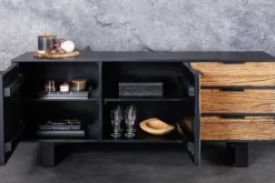 Massivholz Sideboard BARRACUDA 150cm Teak Mango schwarz Metall recycelt