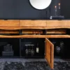 Massivholz Sideboard GRAND ACACIA 180cm braun Akazie mit LED-Beleuchtung Baumkante